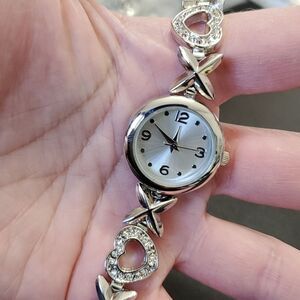Silver tone hugs and kisses watch